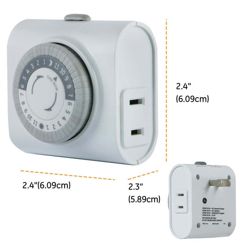 GE Mechanical Polarized Outlet Timer, Single Plug with 2 Prongs,