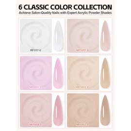 EBANKU Acrylic Powder Set of 6, 10g/0.35oz Acrylic Powder Professional Acrylic Nail Powder for Nail Acrylic Extension, Nail Carving, Long-Lasting, No Nail Lamp Needed (Jelly Nude Set 6 Colors)