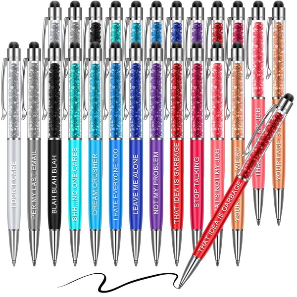 Tatuo Funny Pens Fun Office Pens Funny Complaining Quotes Pen Bling Bling Ballpoint Pens Work Sucks Gel Ink Pen Metal Negative Black Pens for Christmas Gifts Colleague, Friend, Boss (24 Pieces)