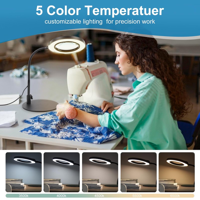HISUEKIG 10X Magnifying Glass with Light and Stand, 5 Color
