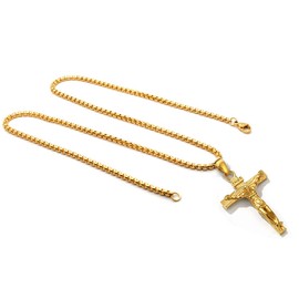 GXGM Men's Jesus Cross Necklace Jesus Crucifix Pendant with Wheat Chain Christian Cross Chain Biker Venetian Chain Religious Jewellery Gift for Men Father Friend, blue