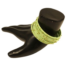 Touchstone New Silk Thread Bangle Collection Indian Bollywood Handcrafted Faux Silk Thread with Golden Beads Exotic Passionate Pistachio Designer Bangle Bracelets Set of 12 for Women.