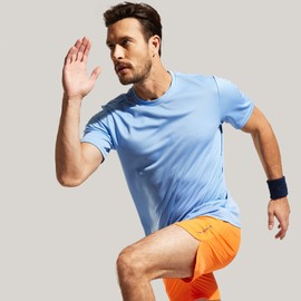 MIER Men's Quick Dry Workout Shirts Athletic Short Sleeve Moisture Wicking T-Shirts Polyester Top Tee Performance Shirts Blue, M