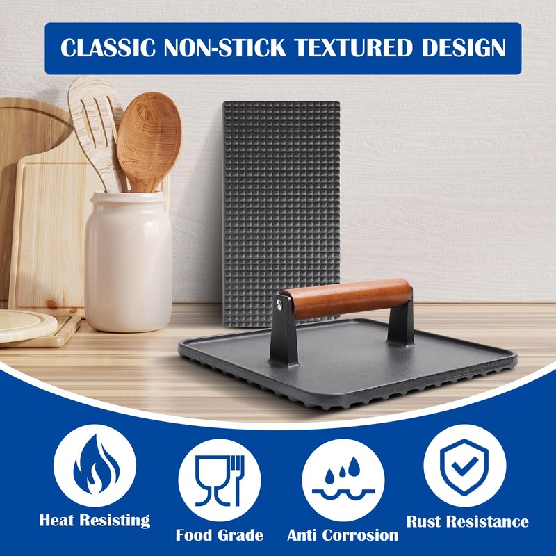 SafBbcue 10" Square Bacon Press & Rectangle Meat Press, Heavy