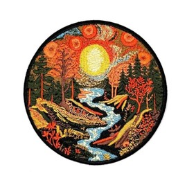 3.5" Nature Patch - Embroidered Camping Boy Scout Iron On Sew On Backwoods Hiking River Trees Applique Paches for Holes, Clothing, Dress, Jeans, Hat, Backpacks, Clothes - Nature Iron On Patches