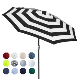 Tempera 10ft Patio Market Outdoor Table Umbrella with Auto Tilt and Crank,Large Sun Umbrella with Sturdy Pole&Fade resistant canopy,Easy to set, Black White Stripe