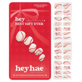 Heyhae Semi Cured Gel Nail Strips | No LED Lamp Needed | Holiday, Red, Neutral | Easy Apply & Remove, Salon Quality | Includes 28 Strips, 1 Prep Pad, Nail File & Wooden Stick