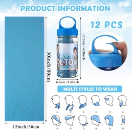 12 Pack 32 x 12 in Cooling Towels Bulk for Neck and Face Microfiber Ice Towel Sweat Towels Breathable Soft Chilly Towel Portable Cool Neck Rags for Yoga Sport Gym Workout Fitness (Colorful)
