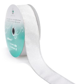 CT CRAFT LLC Glitter Wired Ribbon 1.5" x 20 Yards White for Christmas Home Decor Bow Gift Wrapping DIY Crafts Wreath