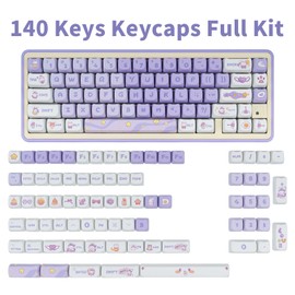 GEKUCAP Purple Cat Shaped Keycaps, 140 Keys Cute Mao Profile Keycap Dye-Sublimation, Custom Purple Dreamy Bunny PBT Keycaps for Cherry Gateron MX Swithes Mechanical Gaming Keyboards