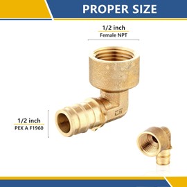 10-Pack GUOFIS PEX A Expansion Brass Fittings,1/2"x1/2" PEX-A Female Elbow Adapter Only for Pex-a Tubing(ASTM F1960)