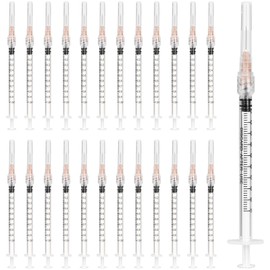 OLCANA 25Pack 1ml Disposable Sterile Syringes with 25Ga Plastic Measurement Syringe Luer Lock, Single Individually Packaged
