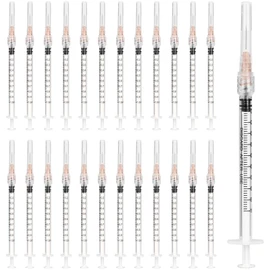 OLCANA 25Pack 1ml Disposable Sterile Syringes with 25Ga Plastic Measurement Syringe Luer Lock, Single Individually Packaged
