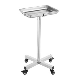VEVOR Mayo Stand, Stainless Steel Mayo Tray, Load Capacity up to 36 lbs, Adjustable Height 31.9"-55", Medical Tray on Wheels with Removable Tray for Spa, Salon, Clinic, Personal Care