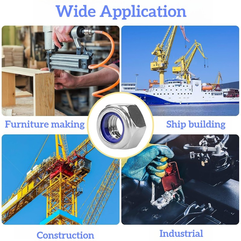 Hmevsafinect 100pcs Nylock Nylon Inserted Self Locking Nut, 304(A2-70) Stainless