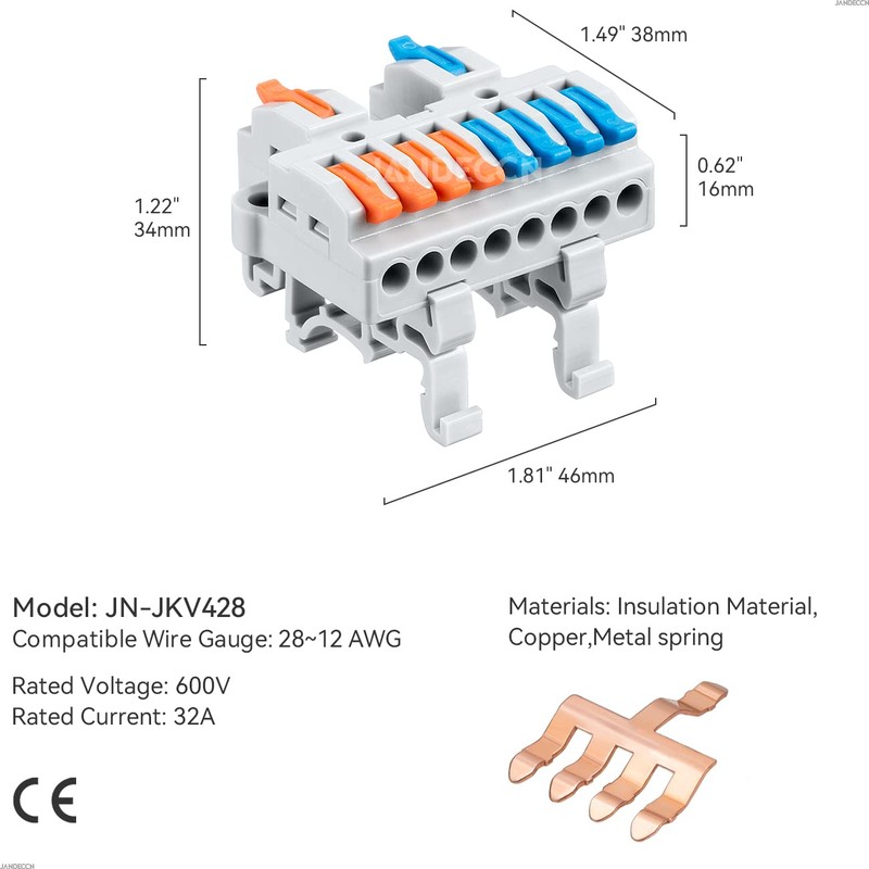 JANDECCN 6pcs DIN Rail Terminal Blocks, DIY Splicing Wire Connectors