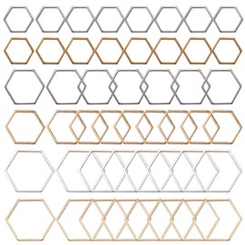 SUNNYCLUE 1 Box 48Pcs 3 Size Hexagon Earring Charm Connector Links Stainless Steel Linking Geometric Pendant Charms Findings for Earrings Necklace Bracelet Jewelry Making Supplies Craft