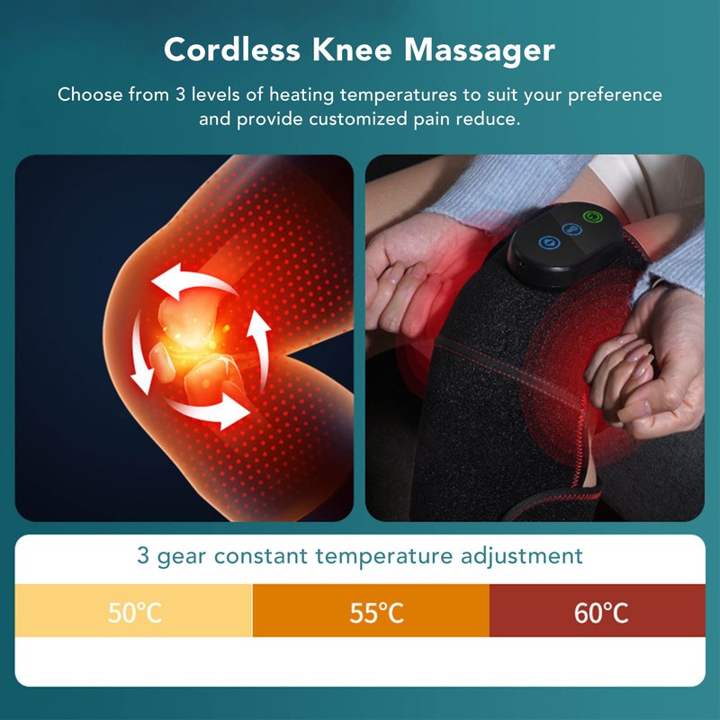 Heated Knee Brace Wrap Rechargeable 3 Vibration Mode Length Adjustable