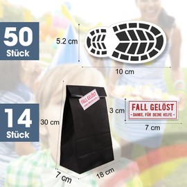 Lichtfroh Pack of 14 Children's Birthday Gift Bags with 14 Detective Stickers & Footprints of the Prey on the Trail - Pack of 50 for Detective Birthday and Children's Party Deoration, Perfect for