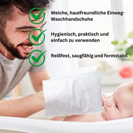MaiMed Disposable Wash Mitts for Babies and Adults - Soft, Skin-friendly Disposable Wash Cloths - For Dry or Wet Use - Ideal for Daily Care - Pack of 50, White