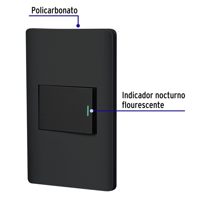 Volteck PA-APSE15-LN, Placa armada negra 1 interruptor sencillo línea Lisboa