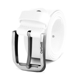 Cartvelli Premium Men's Leather Belt Made in Germany with Gift Box - Genuine Leather Belt 40 mm, Snow white