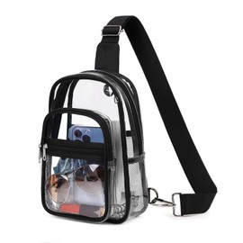 MOONBABY Clear Bag for Stadium Events, Clear Backpack Purse for Women Waterproof Crossbody Fanny Pack for Concert Football Sport Hiking Travel, Black Transparent