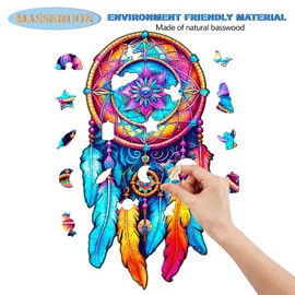 Masseruon Wooden Puzzle for Adults-Mandala Dream Catcher, Unique Shaped Jigsaw Puzzles (L, 190pieces, 14.2x7.4inches), Best Gift for Adults, Family Game Birthday Gift