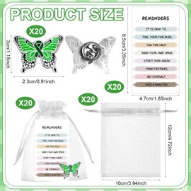Kklolai 40 Pcs Mental Health Awareness Lapel Pin Set Bulk Green Ribbon Badge and Mental Health Cards Positive Psychology Pocket Favors for Men Women Charity Events Public Fundraiser
