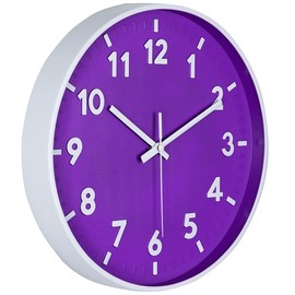 JENLYSTIME 12 Inch Modern Indoor Outdoor Clock,Round Bright Colorful Dial,Non Ticking Silent Quartz Battery Operated Wall Clocks,Easy to Read Simple Style Decor Clock for Bedroom,Kitchen(Purple)