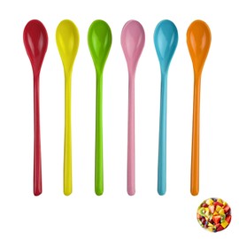 Pack of 6 Long Plastic Spoons, Spoons with Long Handle, Colourful Ice Cream Spoon, Long Egg Spoon, Colourful Plastic Egg Spoon, Long Plastic Spoon, Egg Spoon, Plastic for Dessert