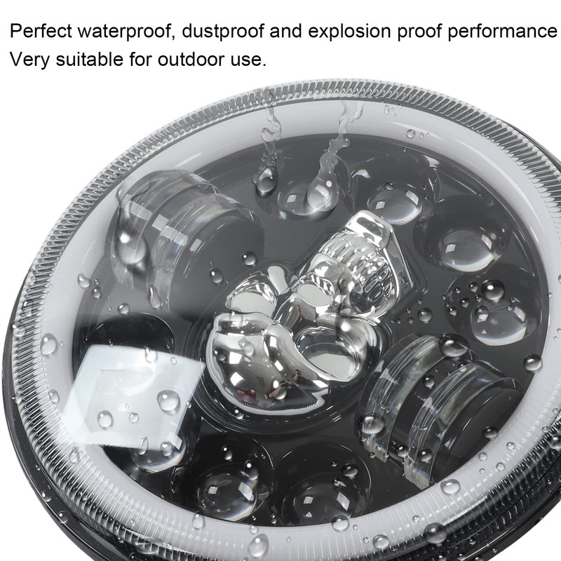 Motorcycle LED Headlight, 7in Round Motorcycle LED Angel Eye Headlight