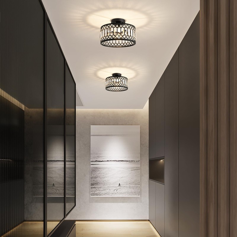 Pevfah Crystal Black Ceiling Light, Modern Semi Flush Mount Ceiling