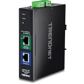 TRENDnet Industrial 10G PoE++ Injector, TI-IG319, 1 x 10 Gigabit PoE++ Port (Data + PoE Out), 1 x 10 Gigabit Port (Data in), Supports PoE (15.4W), PoE+ (30W), NDAA & TAA Compliant