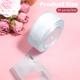 1-1/2 Inch Organza Ribbon 50 Yards/Roll Sheer Ribbon for Gift Wrapping Party Decoration Crafts Decoration (White)