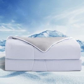 NEXHOME PRO Cooling Comforter Queen Size - Summer Blue & Grey Double-Sided Cool Blanket Buttery Soft Cooling Comforter for Hot Sleepers, Silk Smooth Breathable & Lightweight Duvet Insert, 90"x90"