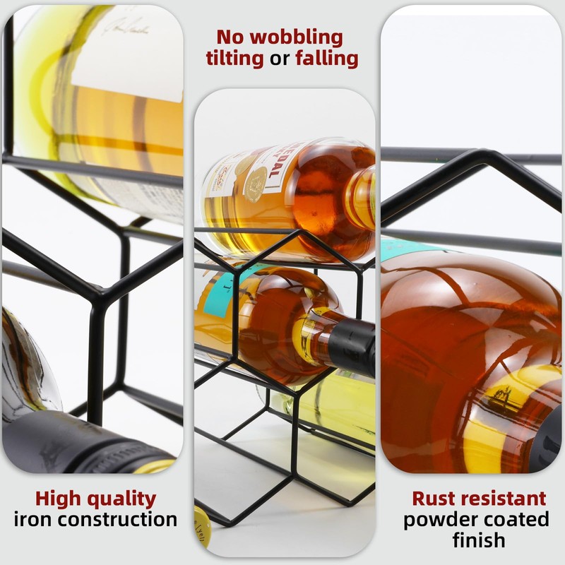 Luoieo 9 Bottles Black Wine Racks Countertop,2 Tiers Meta Wine