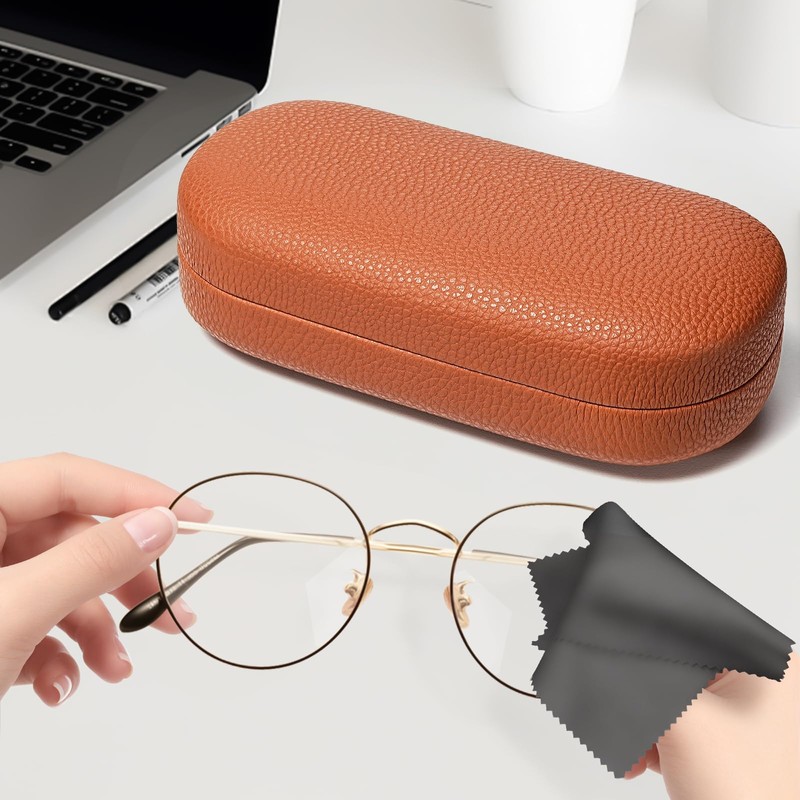 molshine Hard Shell Leather Sunglasses Case,Classic Large Glasses Case for