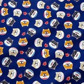 moonfarm Dog Cat Pattern, Cotton, Poly Fabric, For Crafts, 13 Types to Choose from, Length 3.8 ft (1 m), Width Approx. 63.0 inches (160 cm), Cut Out (Shiba Inu Navy)