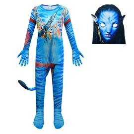 Delanhon Kids Movie Character Cosplay Outfits Boys Girls Fancy Dress Up Bodysuit Jake Sully Neytiri Role Play Costume (110, style 2)
