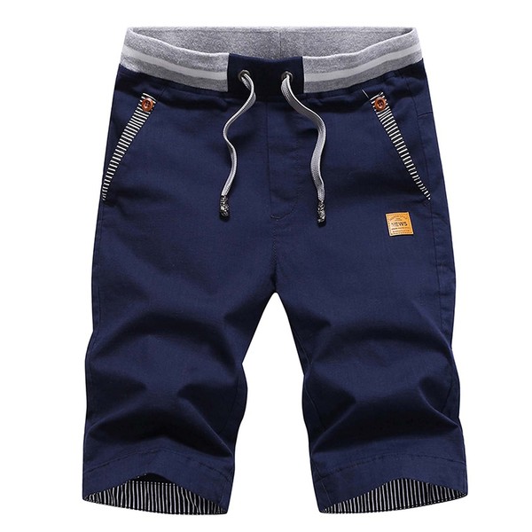 JustSun Mens Summers Cotton Casual Shorts with Elastic Waist and