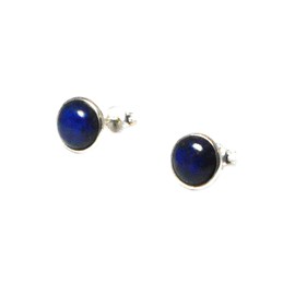 Art Gecko Round Blue LAPIS LAZULI Sterling Silver Gemstone Stud Earrings 925-8 mm