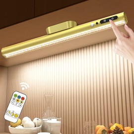 Hapfish Motion Sensor LED Light Bar Indoor, Rechargeable Under Cabinet Lighting Wireless, Magnetic Battery Powered Operated Wall Strip Lights with Remote Control for Picture Mirror Closet Room –Gold