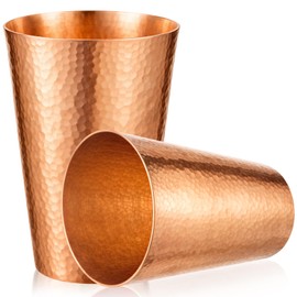 Willinglong 2 Pcs 100% Pure Copper Cup Tumblers 18.5 oz Handcrafted Hammered Copper Cups, Ayurvedic Health Benefits Drinking Vessel for Family Health Water, Cocktails, Iced Tea Glasses