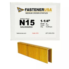 FastenerUSA 1-1/4" LEG x 7/16" CROWN 16GA GALV N15 STAPLES 10,000ct | N15