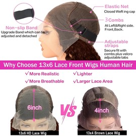 DaXunDi Chocolate Brown Deep Wave Lace Front Wigs Human Hair 13x6 Curly Human Hair Wig 200% Density HD Lace Front Wig Human Hair Pre Plucked Deep Wave Wig for Women with Baby Hair (30 Inch)