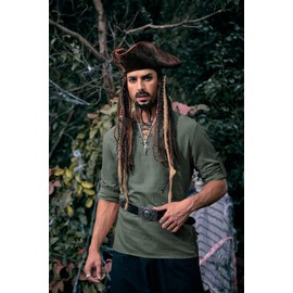 Bbalizko Mens Pirate Shirts Renaissance Viking Steampunk Medieval Lace up Long Sleeve Gothic Celtic Hippie Victorian Costume Army Green