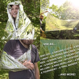 Grizzly Gear Emergency Thermal Blanket 10 Pack Set- 7 x 4 1/3 Ft- Thermal Mylar, Insulated, Heat Resistant, Weatherproof and Tearproof Survival Supplies