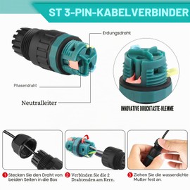 Cable Connector Waterproof IP68 - Cable Connector Waterproof 3-Pin Earth Cable Connection Sleeve for Diameter 5-12 mm Cable Diameter, 2-Way Waterproof Junction Box IP68 for Garden, Outdoor, Floor
