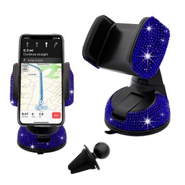 Wevdn Phone Holder for Car, 360° Rotatable Sparkling Diamond Phone Mount with Suction Cup Base, Rhinestone Phone Holder for Dashboard Air Vent Windshield, Universal Car Accessories (Royal Blue)